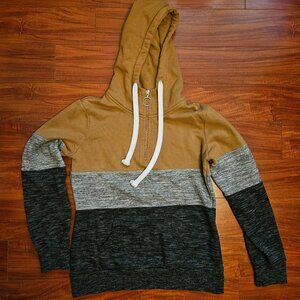 Reflex Life is Out There Hooded Sweatshirt 1/4 Zip Grey Brown Womens Medium